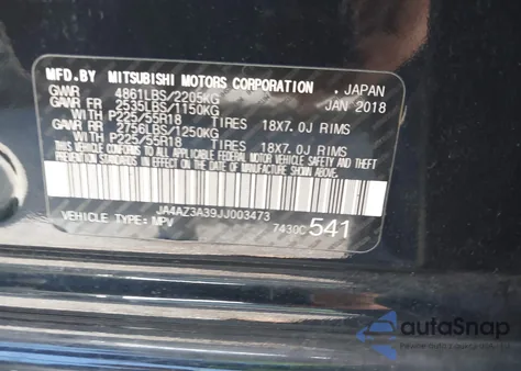 2018 Mitsubishi Outlander Se from USA, damaged, VIN JA4AZ3A39JJ003473